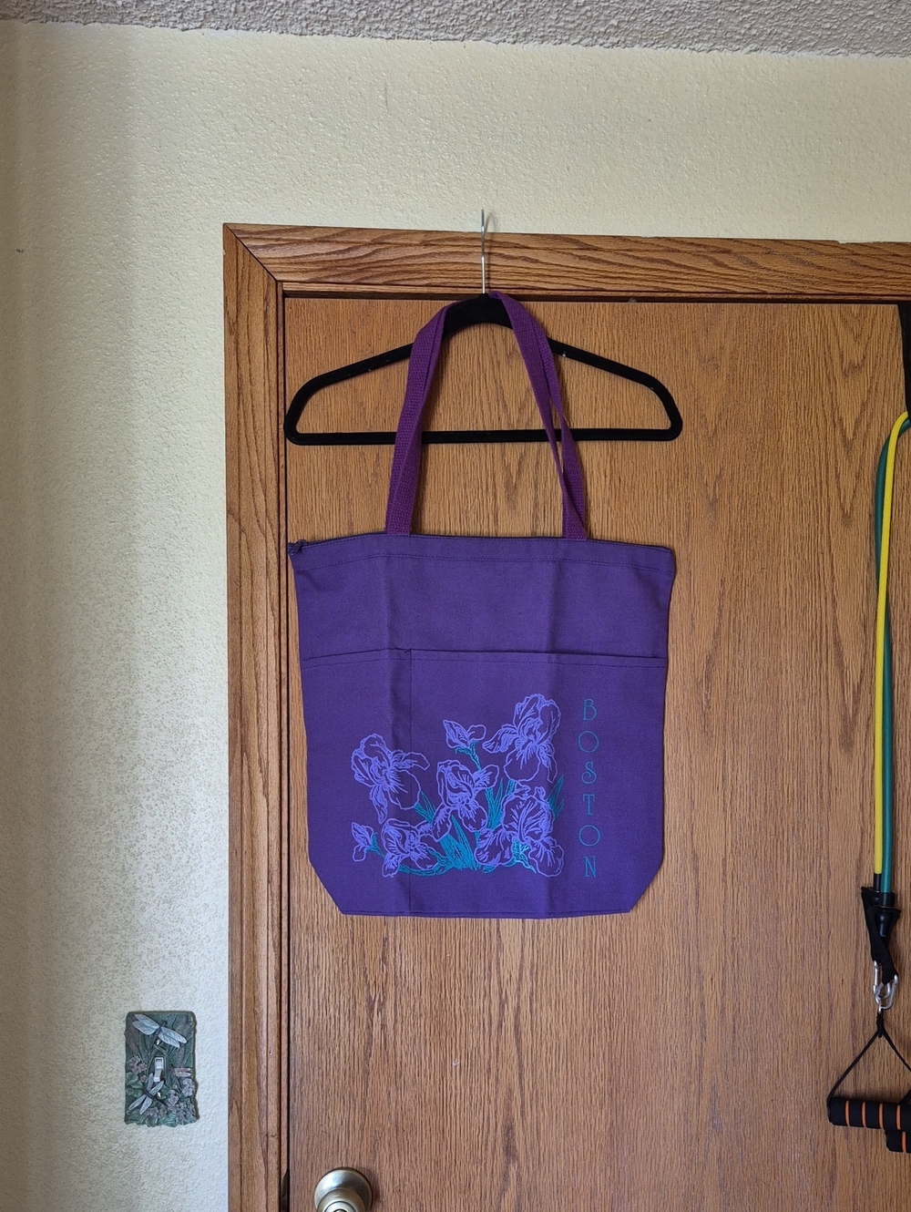 Boston Purple Iris Zippered Tote Bag NWOT